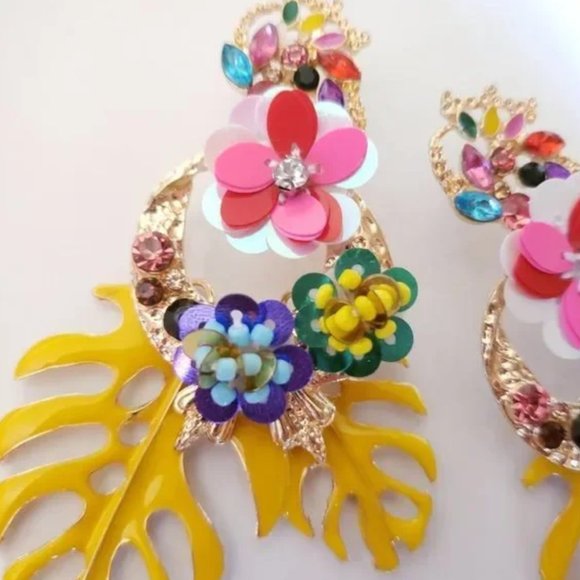 New! Zara Tropical Leaves Drop Earrings - Picture 3 of 9